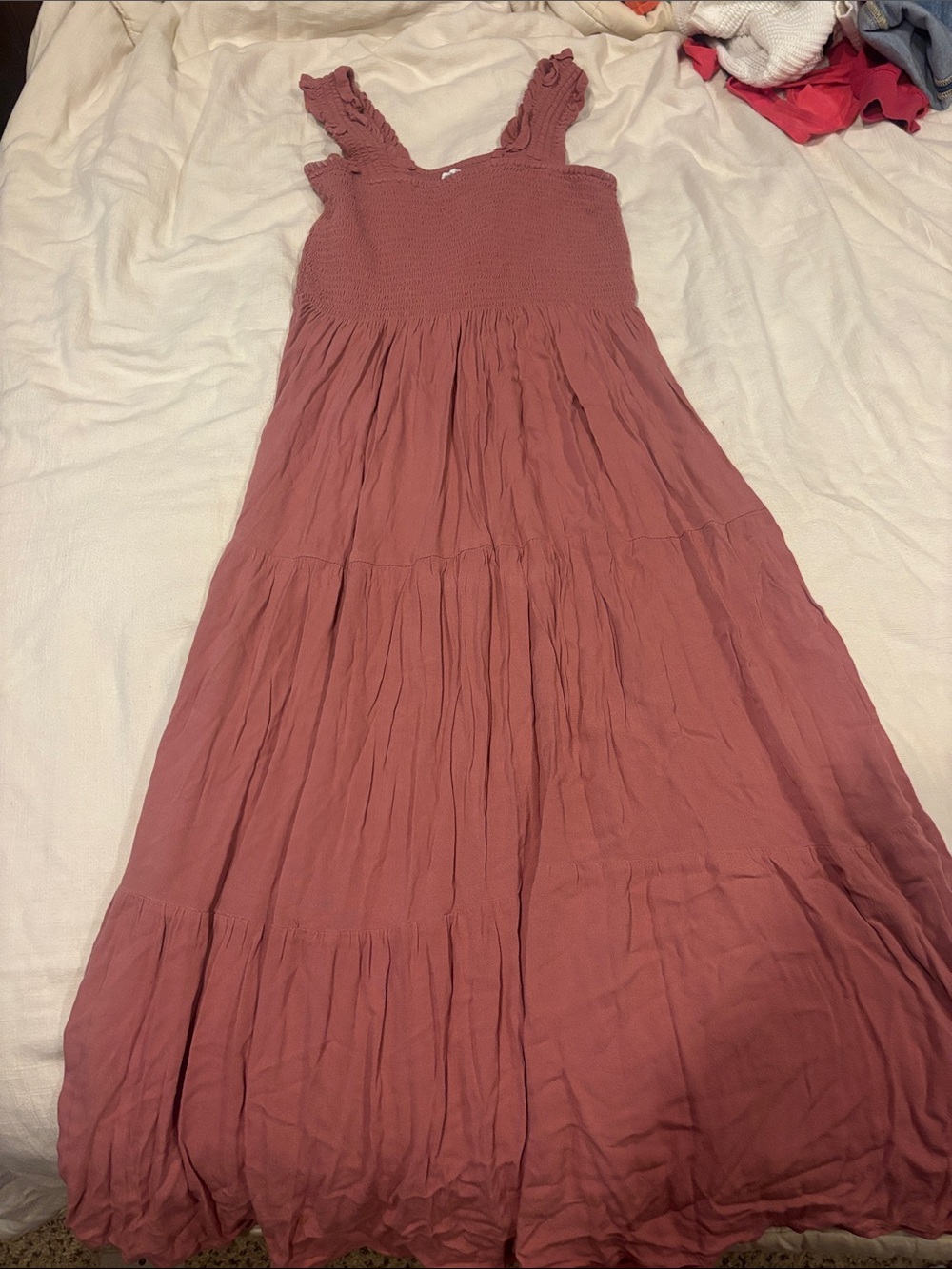 aerie Dusty Rose Smocked Maxi Dress with Ruffle Straps